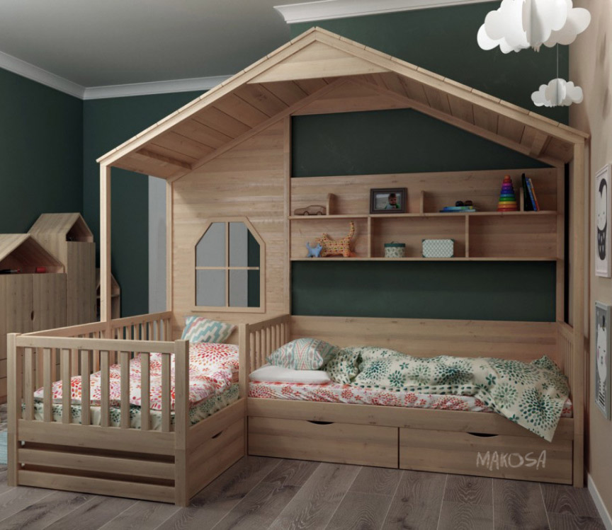 Детская кровать домик для двоих детей Корнер купить в интернет-магазинеМагсэйл - 56905 руб.