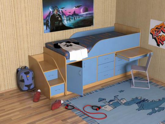 Детский уголок с кроватью чердаком Квартет бук/синий - производитель Славмебель