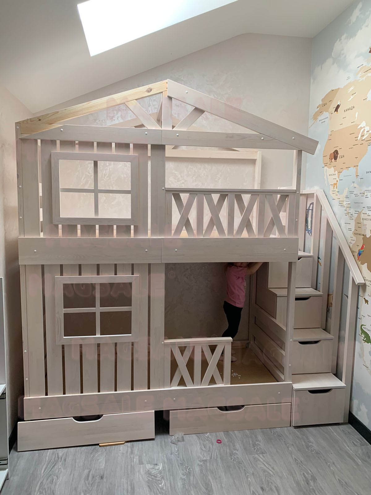 Двухъярусная кровать-домик Калипсо (массив) купить в интернет-магазинеМагсэйл - 71617 руб.