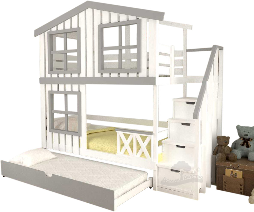 Двухъярусная выдвижная кровать массива Домик Детства №12 купить в ...