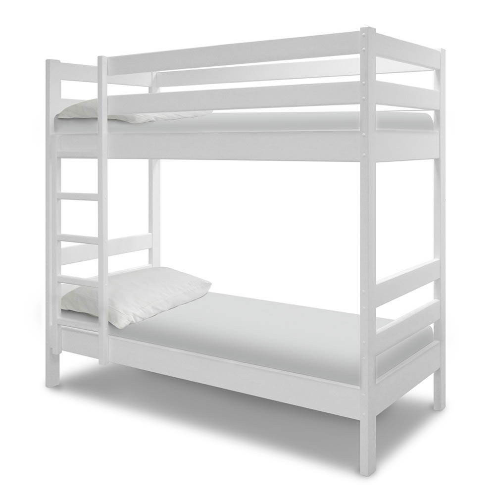 белая двухъярусная кровать из массива
