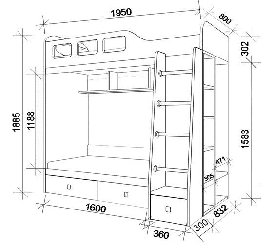Высота 2х ярусной кровати