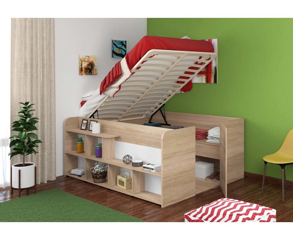 двуспальная кровать со столом и шкафом
