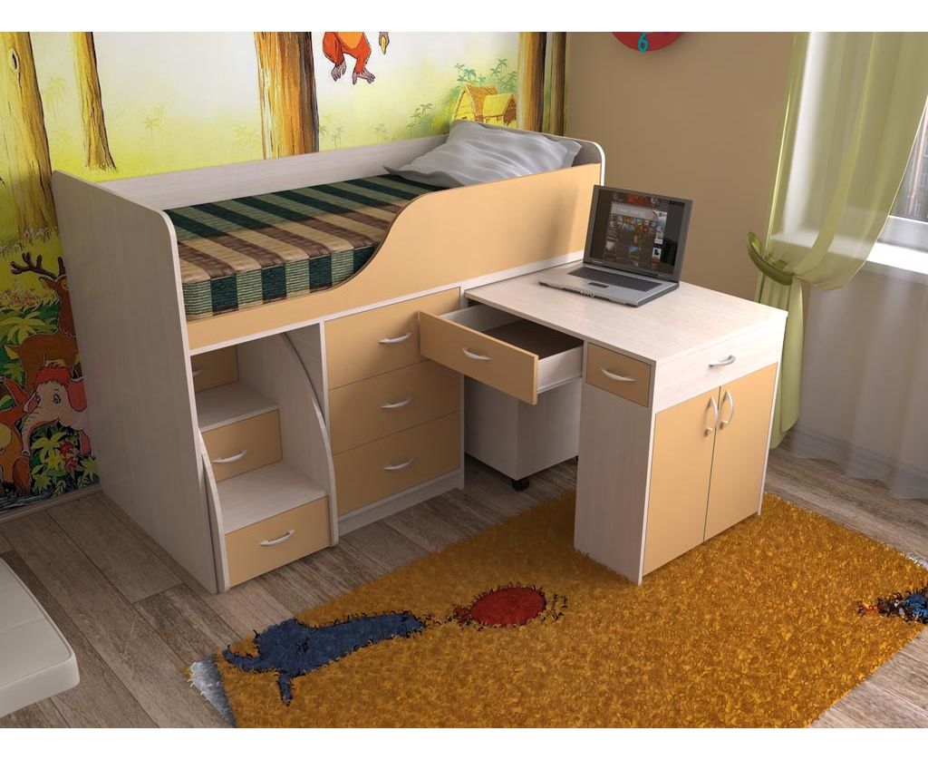 кровать детская с столом и лестницей