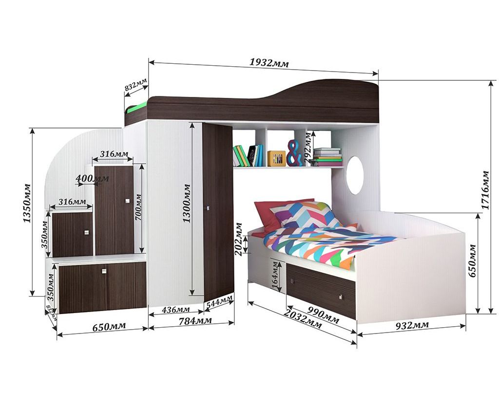 двухэтажная кровать для девочки со шкафом
