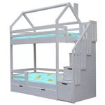 Двухъярусная кровать из сосны Домик Классика с лестницей, КОД:VMK264, images №1, magsale.ru