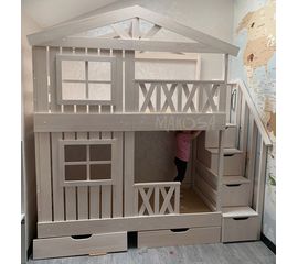 Двухъярусная кровать-домик №30 Калипсо (массив), КОД:MS490, images №1, magsale.ru