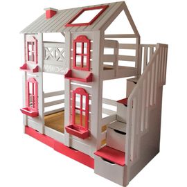 Двухъярусная кровать-домик из массива №34 Санрайз, КОД:MS0982, images №1, magsale.ru