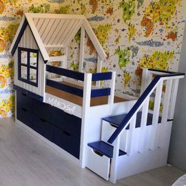Детская кровать с лестницей-комодом Домик Челси, КОД:MS0968, images №1, magsale.ru