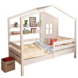 Детская кровать домик из массива с полкой Морган, КОД:MS0939, images №1, magsale.ru