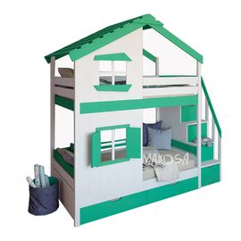 Двухъярусная кровать домик из массива Шале-2, КОД:MS0933, images №1, magsale.ru