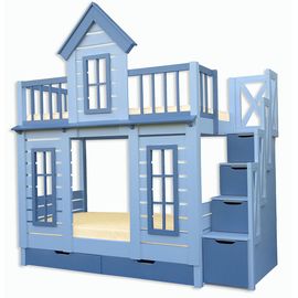 Двухъярусная кровать домик из сосны Терем с лестницей, КОД:33012, images №1, magsale.ru