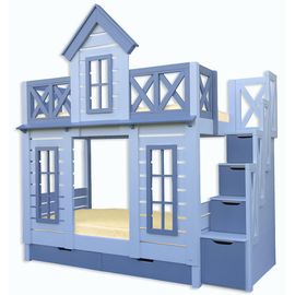 Двухъярусная кровать домик из сосны Терем Люкс с лестницей, КОД:33006, images №1, magsale.ru