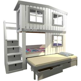 Трехъярусная кровать-домик из массива Круиз, КОД:MS0987, images №1, magsale.ru