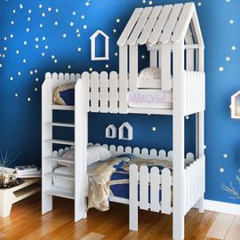 Двухъярусная кровать-домик из массива Птенчик, КОД:MS1010, images №1, magsale.ru