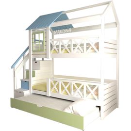 Двухъярусная выдвижная кровать-домик из массива Ассорти, КОД:MS1045, images №1, magsale.ru