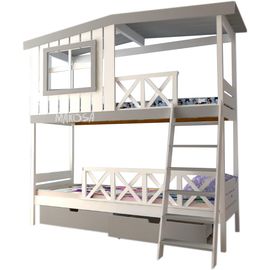 Двухъярусная кровать-домик из массива Бридж, КОД:MS6870, images №1, magsale.ru