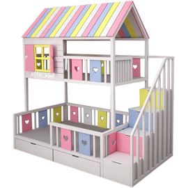 Двухъярусная кровать-домик из массива Буги-Вуги, КОД:MS1144, images №1, magsale.ru