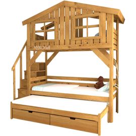 Двухъярусная выдвижная кровать-домик из массива Колорадо, КОД:MS8895, images №1, magsale.ru