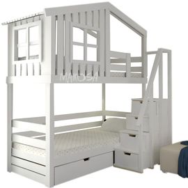 Двухъярусная кровать-домик из массива Портофино, КОД:MS8907, images №1, magsale.ru