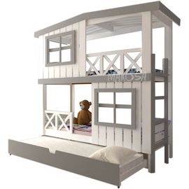 Раздвижная двухъярусная кровать-домик из массива №15 Яхтклуб Трио, КОД:MS8923, images №1, magsale.ru