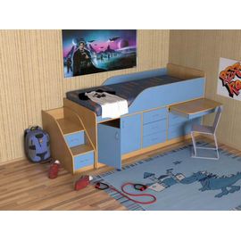 Детская кровать-чердак со столом Кузя-3, КОД:SL432, images №1, magsale.ru