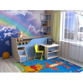 Детская кровать-чердак со столом Кузя-5, КОД:SL438, images №1, magsale.ru