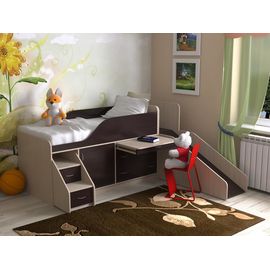 Детская кровать-чердак со столом Кузя-3 Мини с горкой, КОД:SL435, images №1, magsale.ru