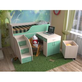 Детская кровать-чердак со столом Кузя-7, КОД:SL440, images №1, magsale.ru