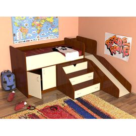 Детская кровать-чердак Кузя с горкой, КОД:SL430, images №1, magsale.ru