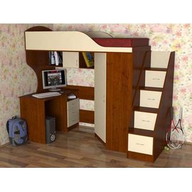 Кровать-чердак с рабочей зоной Квартет-2, КОД:SLM009, images №1, magsale.ru