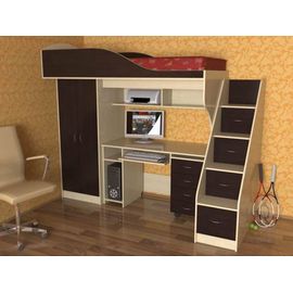 Кровать-чердак с рабочей зоной Квартет, КОД:SLM007, images №1, magsale.ru