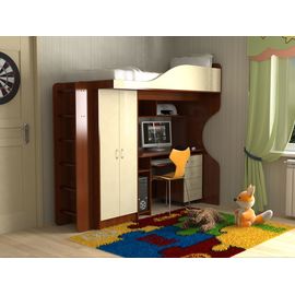 Кровать-чердак с рабочей зоной Квартет Стандарт, КОД:SLM008, images №1, magsale.ru