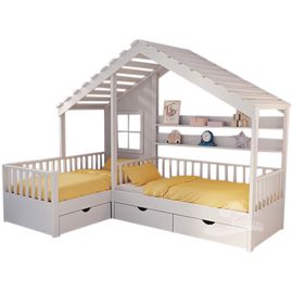 Угловая кровать из массива Домик Детства №37, КОД: DD337, images №1, magsale.ru