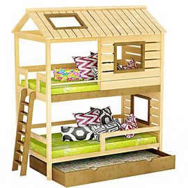 Двухъярусная выдвижная кровать из массива Домик Детства №52, КОД:DD352, images №1, magsale.ru