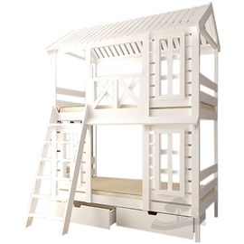 Двухъярусная кровать из массива сосны Домик Детства №93, КОД:DD393, images №1, magsale.ru