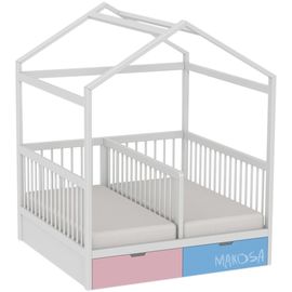 Детская кровать-домик из массива для двоих Совята, КОД:MSP097, images №1, magsale.ru