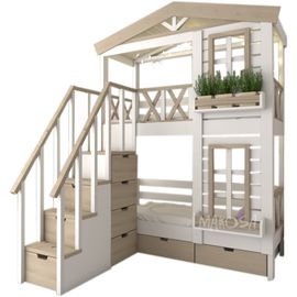Двухъярусная кровать-домик из массива дерева Блоссом, КОД:MS602, images №1, magsale.ru