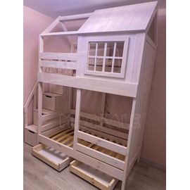Двухъярусная кровать-домик Амба 80х170 беленый дуб, КОД:, images №1, magsale.ru