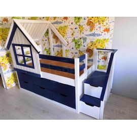 Кровать Домик Челси 80х160 белая эмаль+5013, КОД:, images №1, magsale.ru