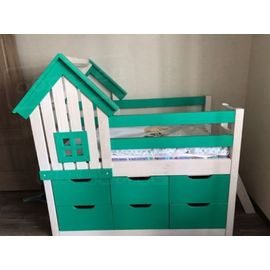 Кровать Домик с комодом 70х160 белая эмаль+6000, КОД:, images №1, magsale.ru