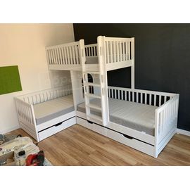 Двухъярусная кровать-домик для троих Эллинг 80х180/160 белая эмаль, КОД:, images №1, magsale.ru