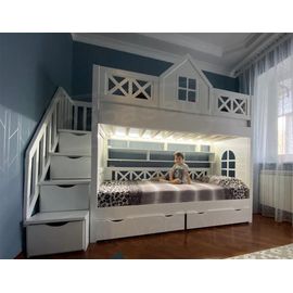 Двухъярусная кровать-домик Касабланка 80х190 белая эмаль, КОД:, images №1, magsale.ru
