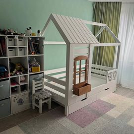 Детская кровать домик из массива №47 Авиньон 90х180 белая эмаль+дуб, КОД:, images №1, magsale.ru