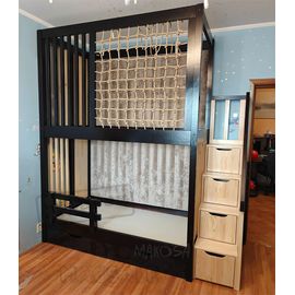 Двухъярусная кровать с балдахином, мягкими панелями и сеткой Авокадо 90х180 сосна+венге, КОД:, images №1, magsale.ru