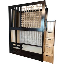 Двухъярусная кровать с балдахином, мягкими панелями и сеткой Авокадо, КОД:MS710, images №1, magsale.ru