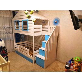 Двухъярусная кровать-домик Бекки 80х190 белая эмаль+5012, КОД:, images №1, magsale.ru