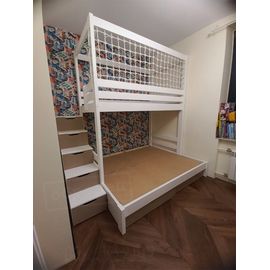 Двухъярусная кровать с балдахином и сеткой Босфор  90/140х200 белая эмаль+РАЛ 8025, КОД:, images №1, magsale.ru