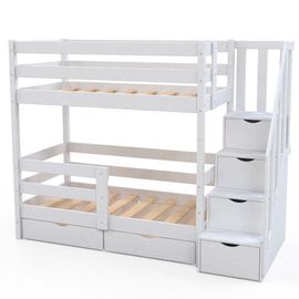 Двухъярусная кровать из массива с лестницей Классика Люкс, КОД:VMK491, images №1, magsale.ru