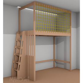 Кровать-чердак из массива с балдахином и сеткой Маугли, КОД:MS650, images №1, magsale.ru